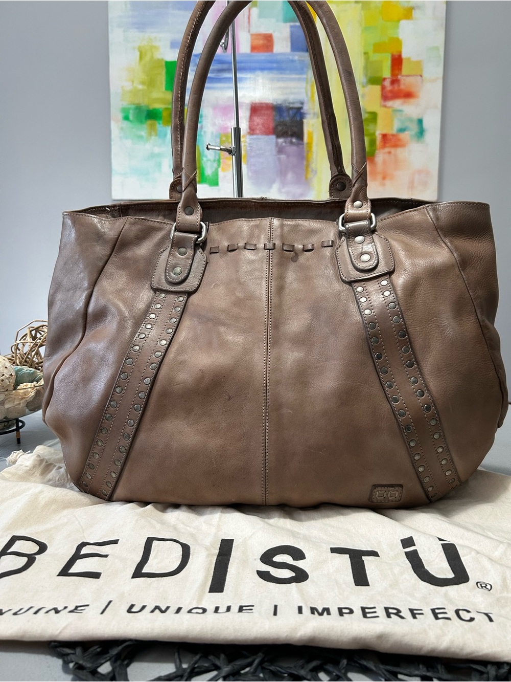 RARE - Bed Stu Leather Studded Geraldin Cobbler Series Shoulder Bag - Picture 2 of 14